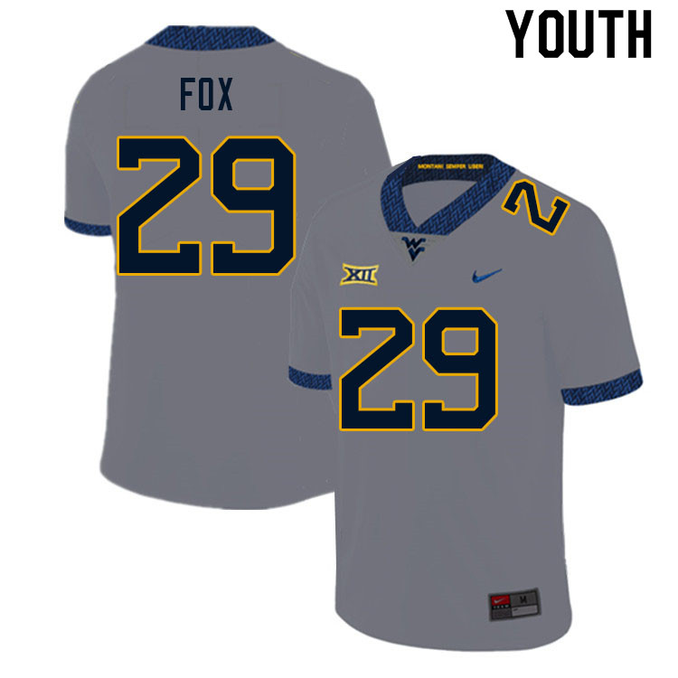 Youth #29 Preston Fox West Virginia Mountaineers College Football Jerseys Sale-Gray